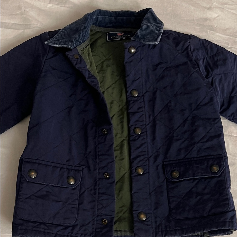 Vineyard Vines Boys Navy Quilted Barn Jacket with Corduroy Collar